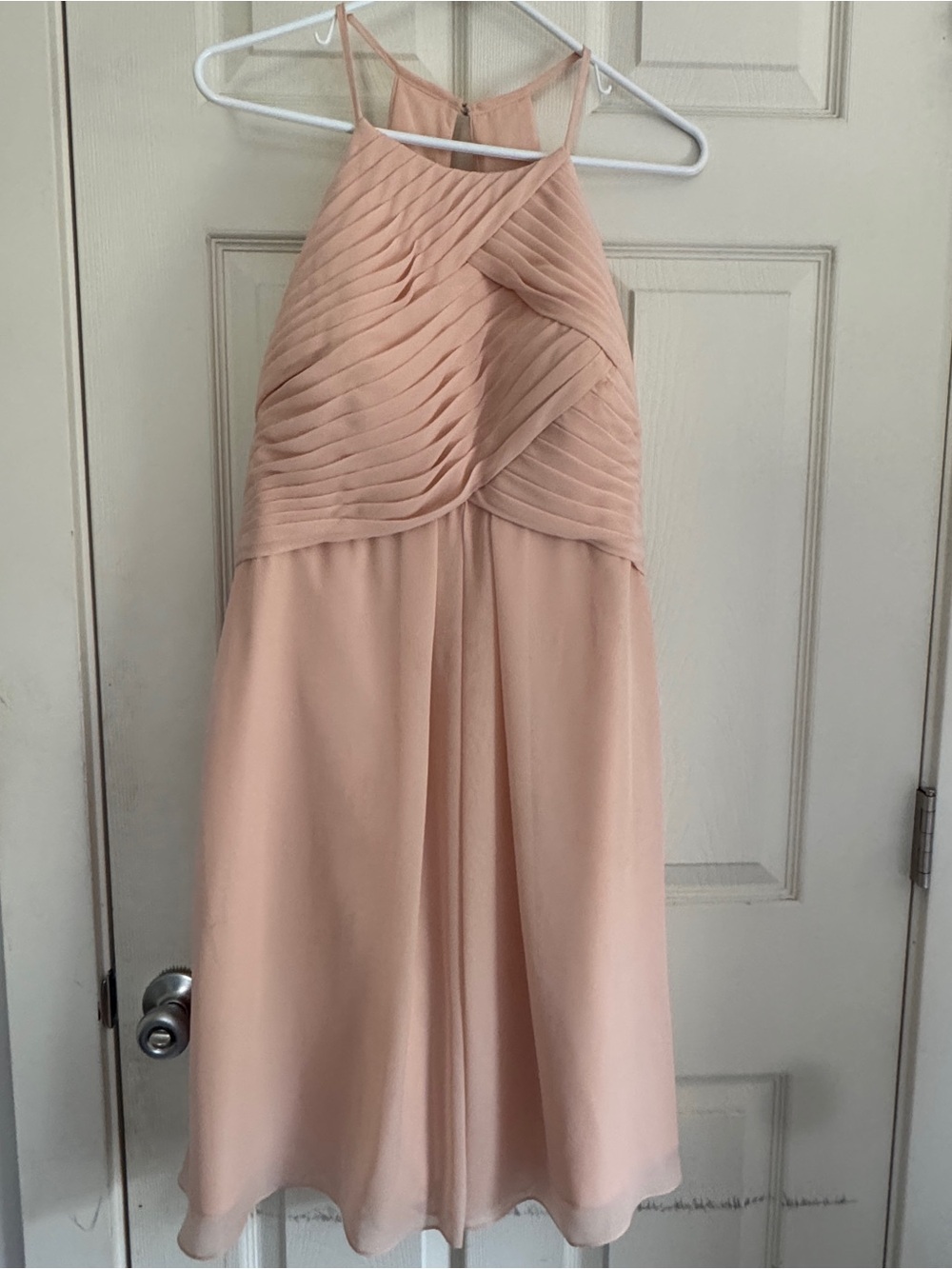 Pleated Halter Midi Bridesmaid Dress in Blush Pink